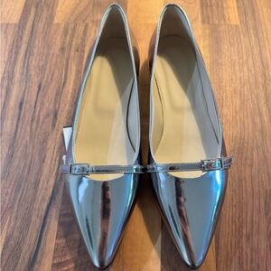 Theory Shiny Silver Pointed Flats